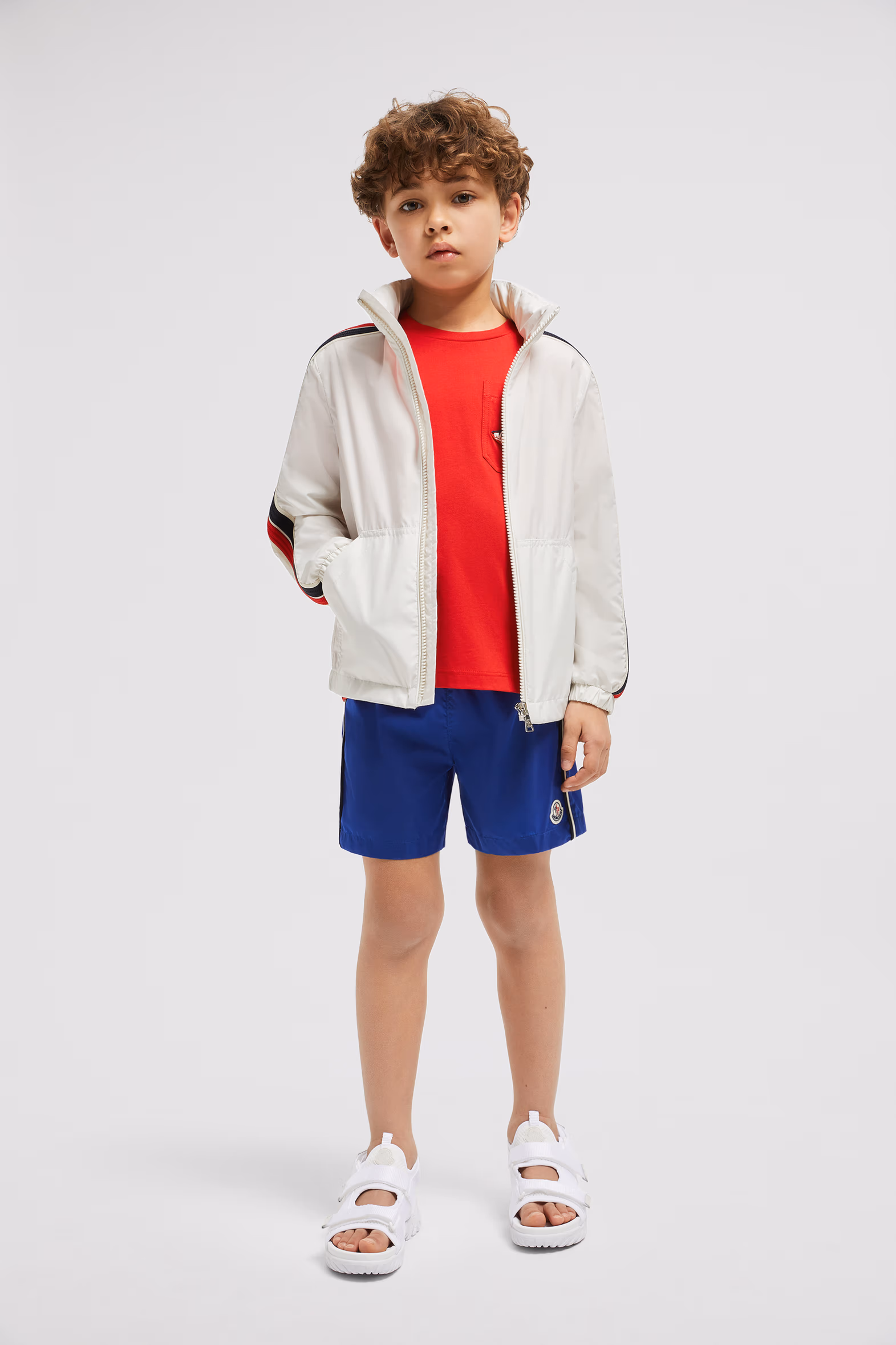 Tricolor-Trimmed Swim Shorts Boy Electric Blue Moncler 2